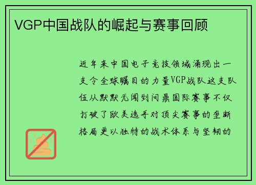 VGP中国战队的崛起与赛事回顾