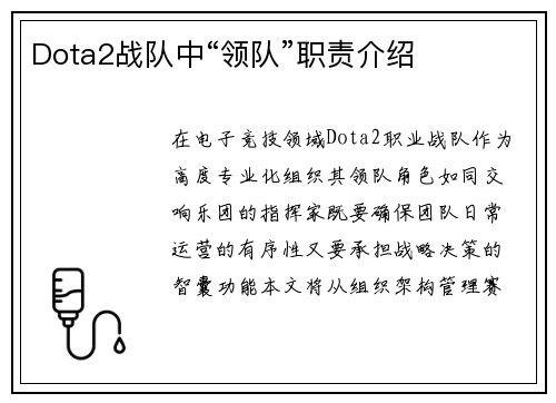 Dota2战队中“领队”职责介绍