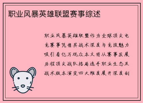 职业风暴英雄联盟赛事综述